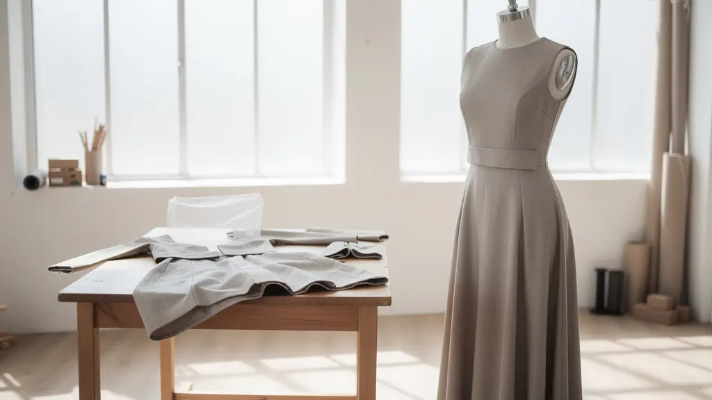 Abito elegante in due pezzi con dettagli rimovibili su manichino sartoriale