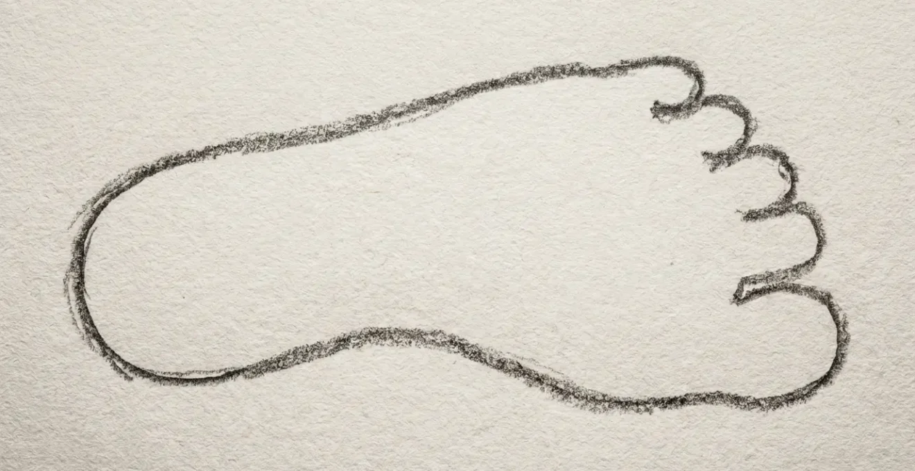 Foglio di carta con sagoma del piede di un bambino tracciata e datata