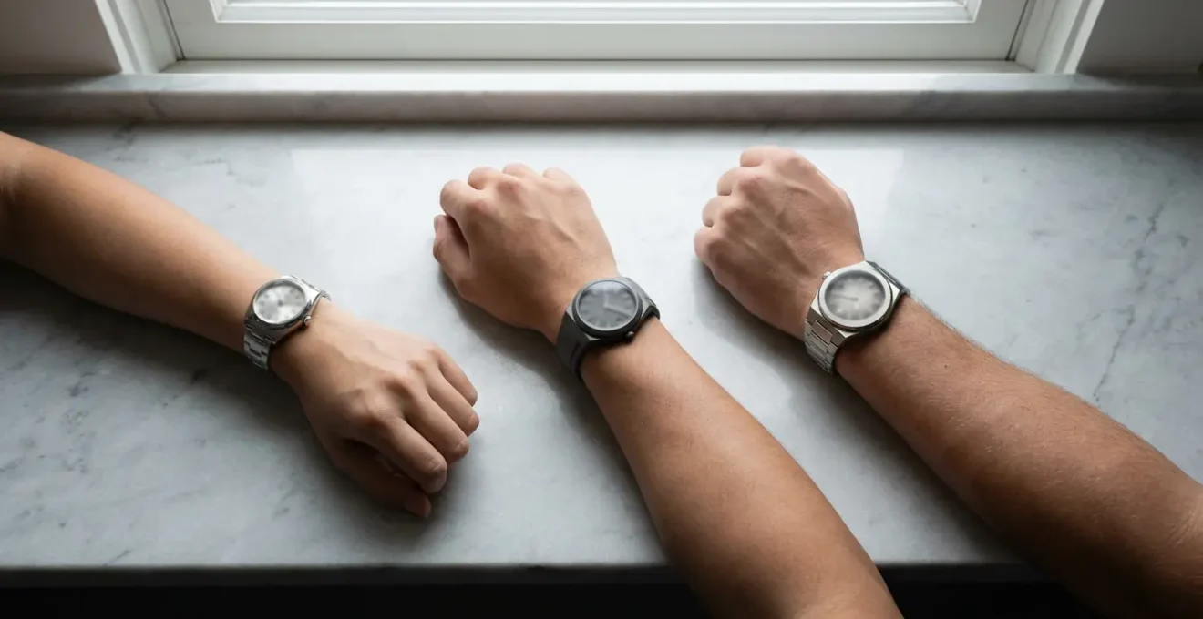 Confronto visivo di diversi diametri di orologi su polsi di dimensioni differenti