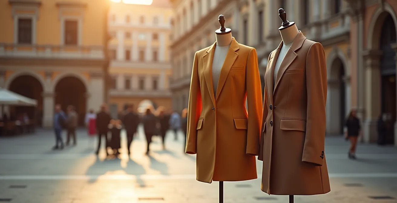 Confronto visivo tra vestibilità napoletana morbida e milanese strutturata su fisico robusto