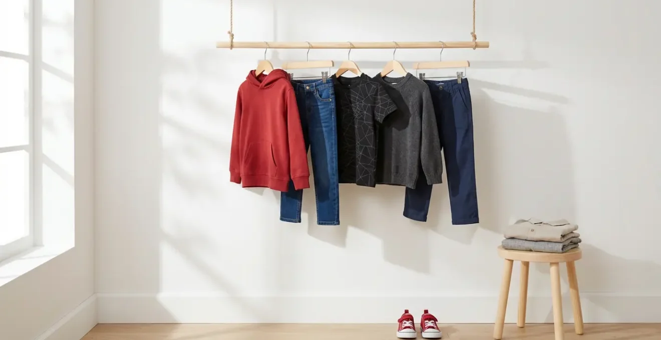 Guardaroba capsula con capi rossi e blu ispirati a Spider-Man senza loghi