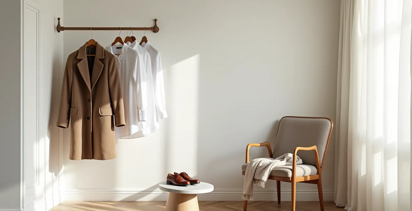 Elegante composizione minimalista di capi italiani di alta qualità