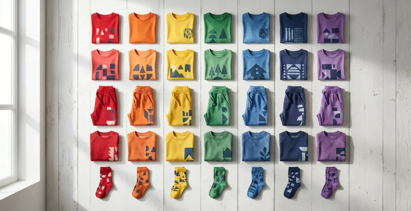 Armadio organizzato con capsule wardrobe per bambini della scuola