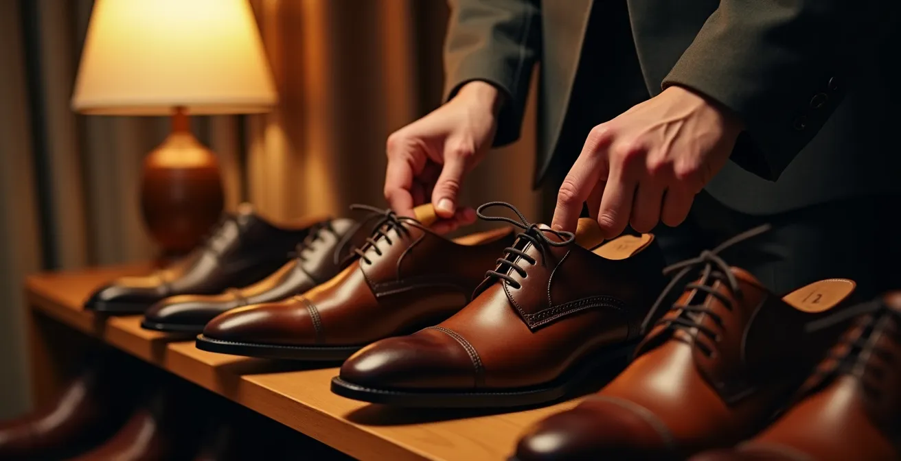 Sistema di rotazione scarpe eleganti con tendiscarpe in cedro nella scarpiera