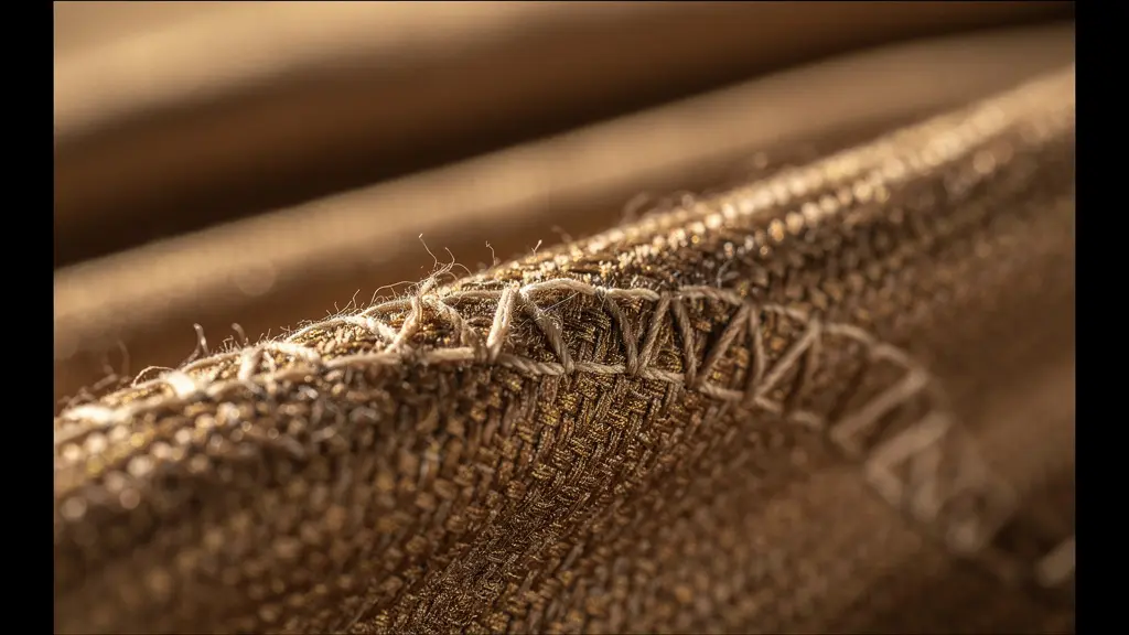 Dettaglio macro di tessuto pregiato con texture e cuciture di alta sartoria