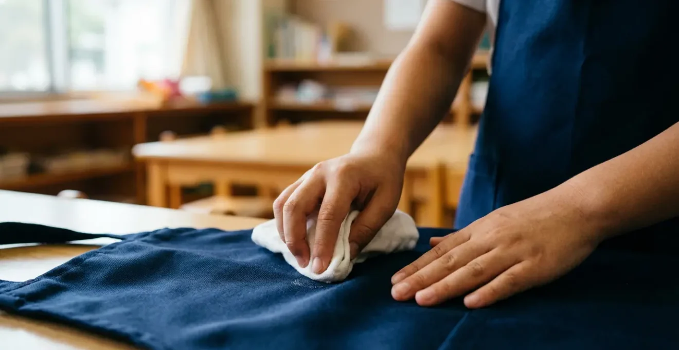 Processo di rimozione macchie da tessuto sintetico scolastico