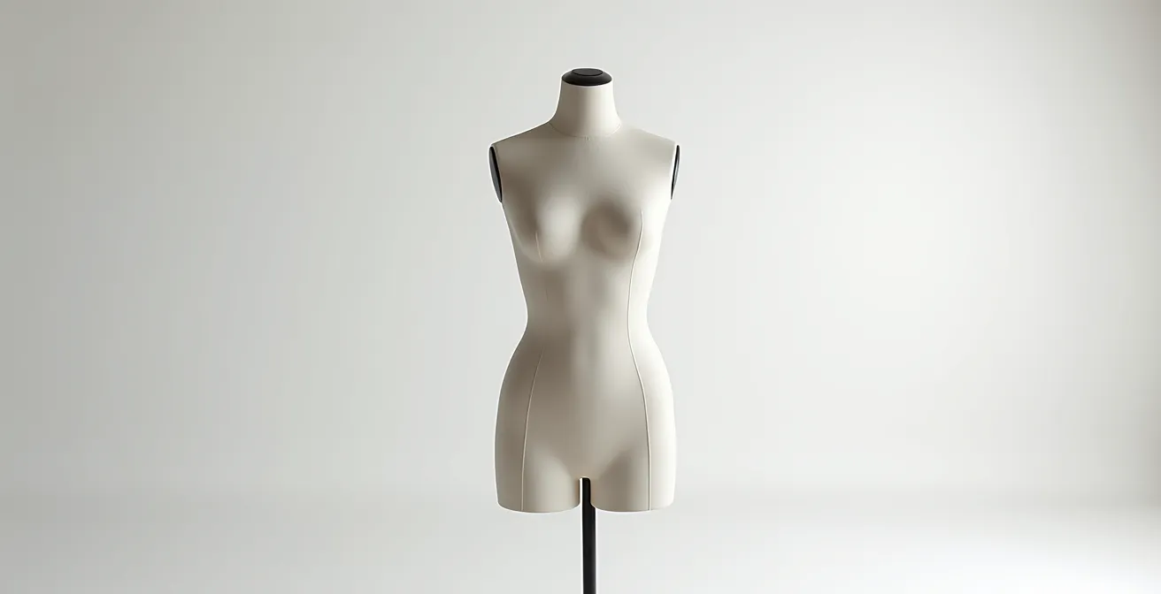 Silhouette femminile con punto vita enfatizzato attraverso volumi e contrasti di tessuto