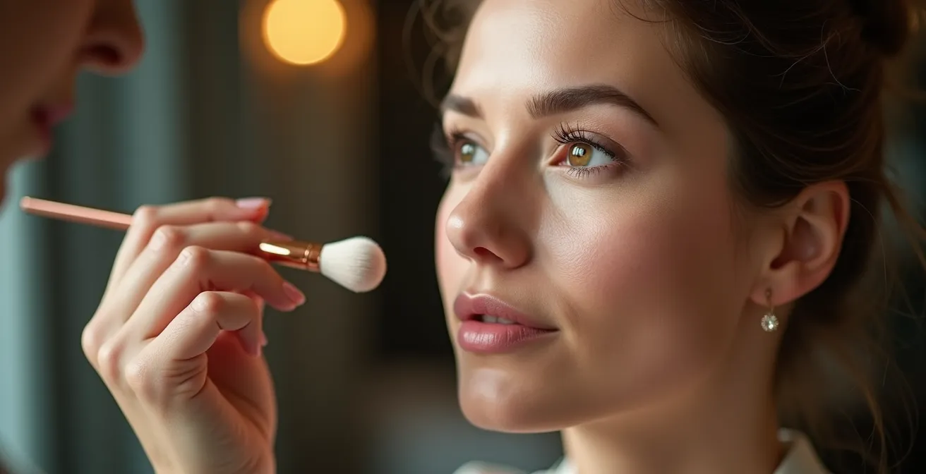 Dimostrazione della tecnica corretta di applicazione cipria per ritocco serale