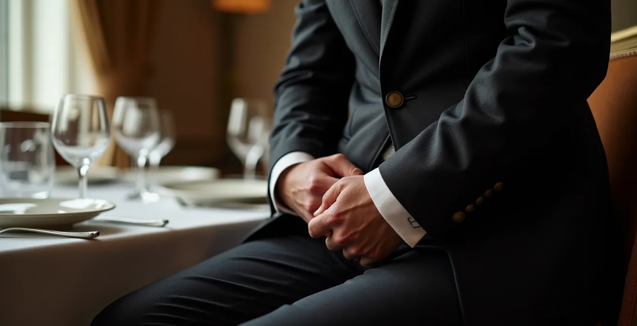 Movimento corretto per sedersi con giacca formale senza rovinarla