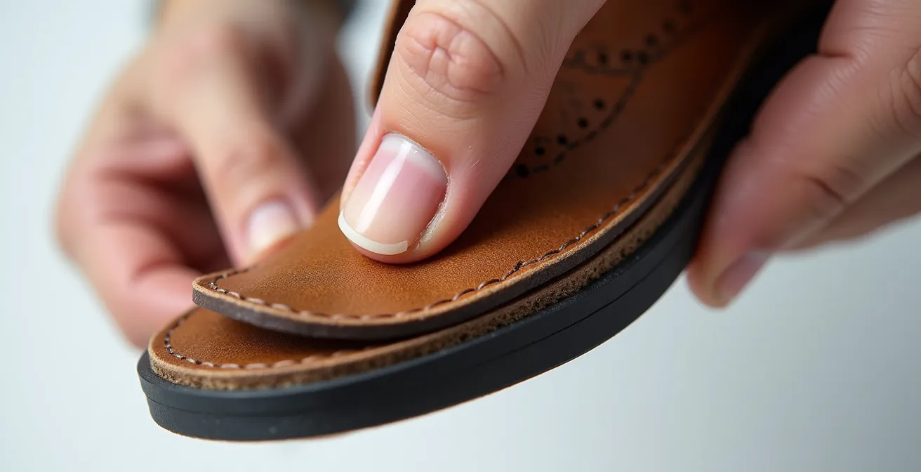 Mani che testano la flessibilità e il supporto di una scarpa elegante